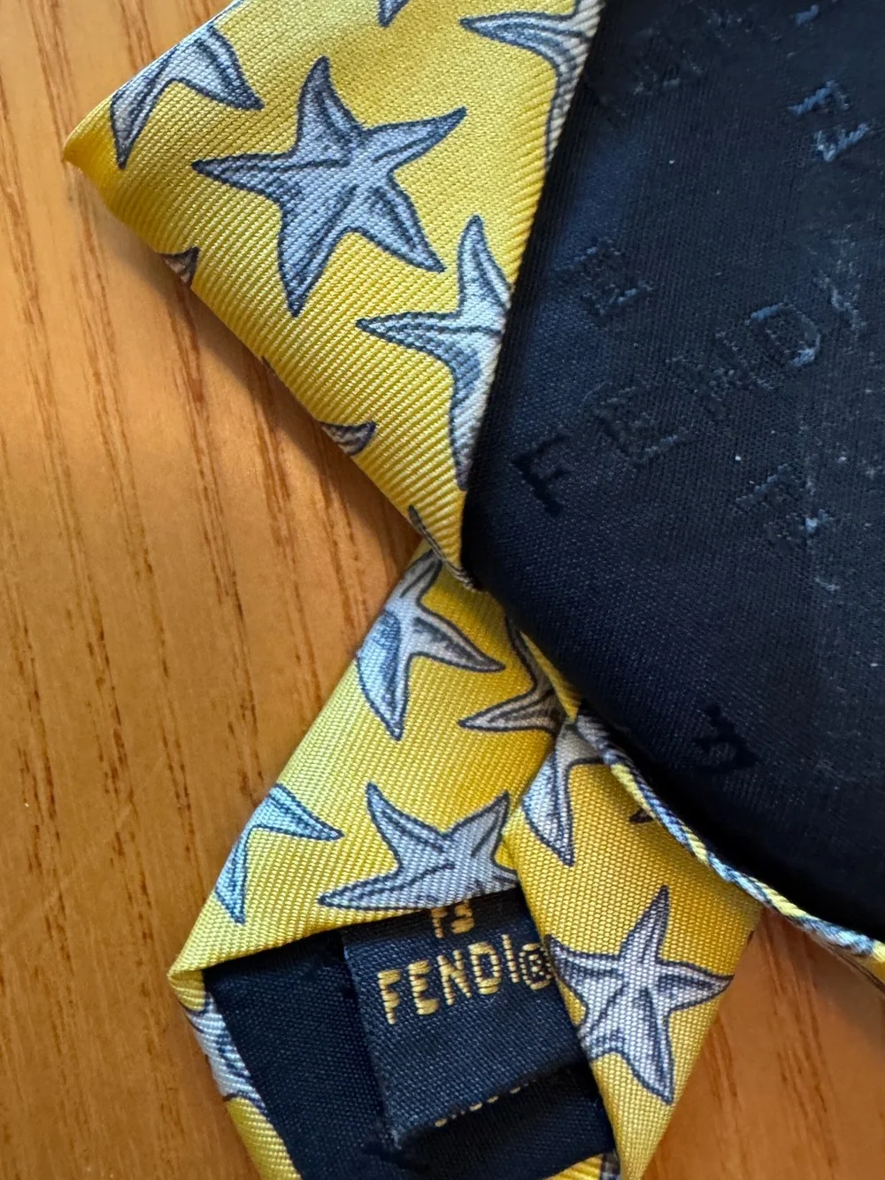 Fendi Yellow Star Pattern Silk Tie